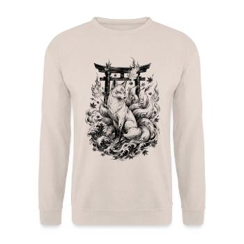 Renard kitsune japonais dans le style Irezumi - Sweat-shirt Unisexe - sable - Devant - Alina (178cm) & Michal (187cm)