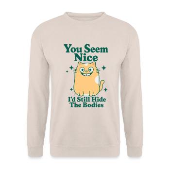  lustiges Katzen Motiv schwarzer Humor - Unisex Pullover - Sand - Vorne - Alina (178cm) & Michal (187cm)