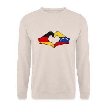 Germany Venezuela Flag Hands Heart Shape - Unisex Sweatshirt - sand - Front - Alina (178cm) & Michal (187cm)