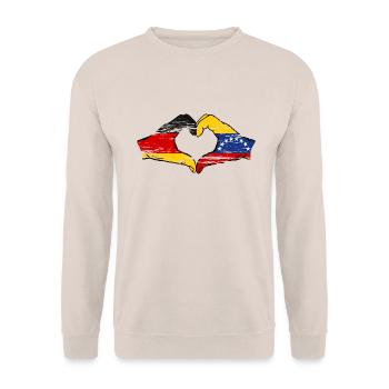 Germany Venezuela Flag Hands Heart Shape Used - Unisex Sweatshirt - sand - Front - Alina (178cm) & Michal (187cm)