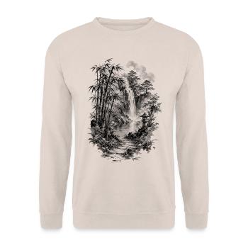 Japanese nature with bamboo and waterfall - Unisex Sweatshirt - sand - Front - Alina (178cm) & Michal (187cm)