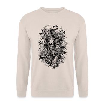 Japanese tiger in Irezumi tattoo style - Unisex Sweatshirt - sand - Front - Alina (178cm) & Michal (187cm)