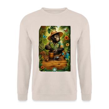 Gärtner-Gorilla liebt Pflanzen - Unisex Pullover - Sand - Vorne - Alina (178cm) & Michal (187cm)