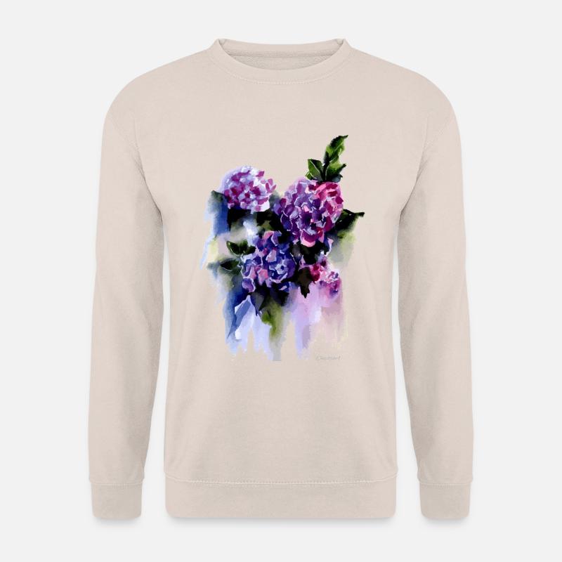 Hortensien Aquarell – Blumen auf Weiß. - Unisex Pullover - Sand