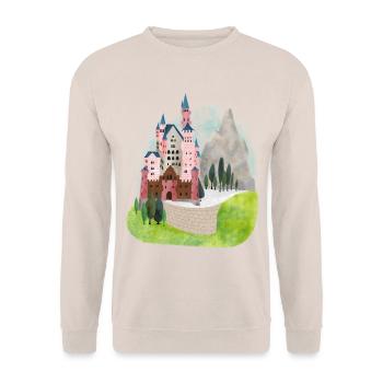 Schloss Neuschwanstein vintage Bilderbuch Bayern - Unisex Pullover - Sand - Vorne - Alina (178cm) & Michal (187cm)