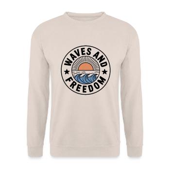 Waves & Freedom | Surfer & Strand Lover - Unisex Pullover - Sand - Vorne - Alina (178cm) & Michal (187cm)
