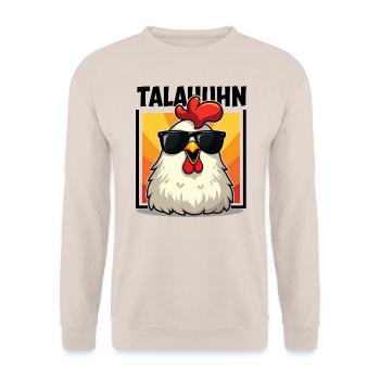 TALAHUHN Lustiger Spruch Meme Deutsch Rap Straße - Unisex Pullover - Sand - Vorne - Alina (178cm) & Michal (187cm)