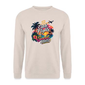 Flüge & Sonnenuntergänge Tropen-Design - Unisex Pullover - Sand - Vorne - Alina (178cm) & Michal (187cm)