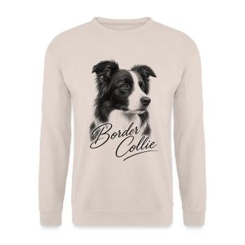 Border Collie Porträt mit geschwungenem Schriftzug - Unisex Pullover - Sand - Vorne - Alina (178cm) & Michal (187cm)