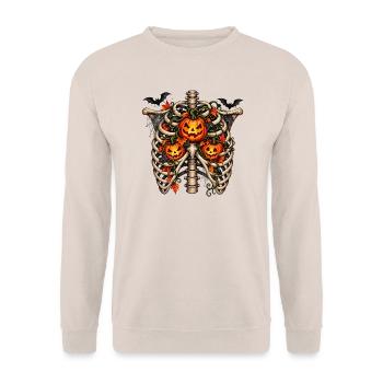 Halloween-Rippen mit Kürbis - Unisex Pullover - Sand - Vorne - Alina (178cm) & Michal (187cm)