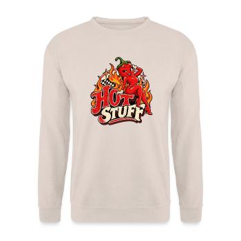 HOT STUFF – Lustige Vintage-Chili - Unisex Pullover - Sand - Vorne - Alina (178cm) & Michal (187cm)