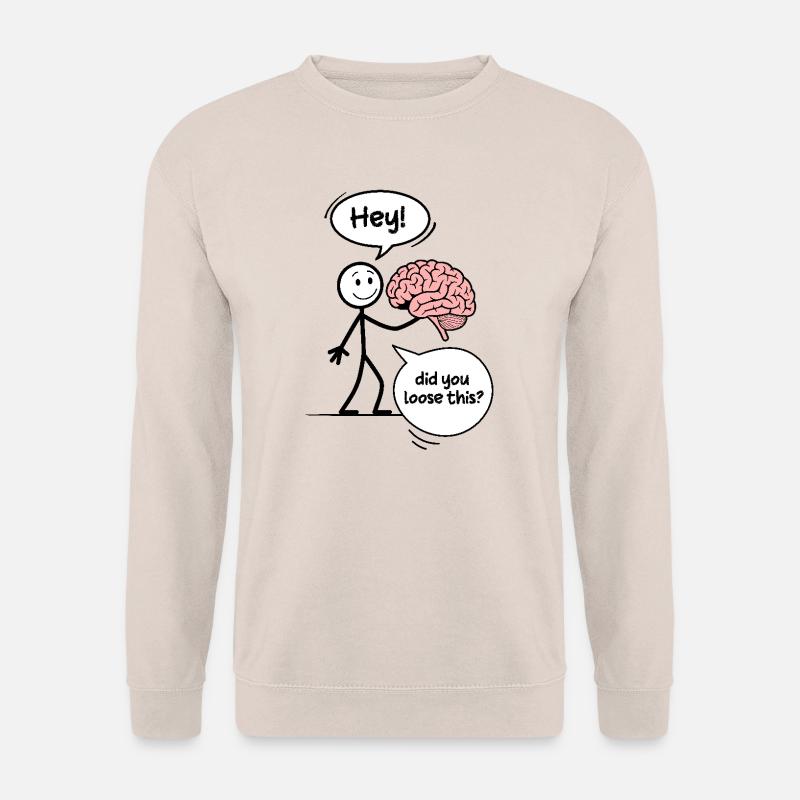 Lustiges Strichmännchen, das nach einem verlorenen Gehirn fragt - Unisex Pullover - Sand