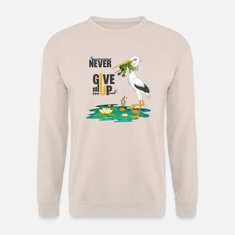 Never Give Up 🐸 Niemals aufgeben Frosch vs Storch - Unisex Pullover - Sand
