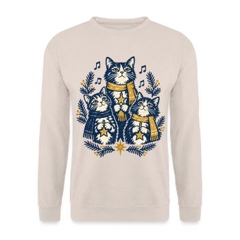 Weihnachtskatzen Singen Chor Katzenliebhaber Stern - Unisex Pullover - Sand - Vorne - Alina (178cm) & Michal (187cm)