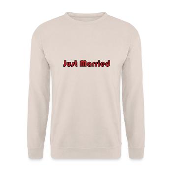 JUST MARRIED. bachelorette party. LOVE. SAINT VALENTINE. COUPLE. - Unisex Sweatshirt - sand - Front - Alina (178cm) & Michal (187cm)
