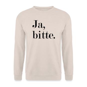 Ja, bitte Statement Antwort - Unisex Pullover - Sand - Vorne - Alina (178cm) & Michal (187cm)