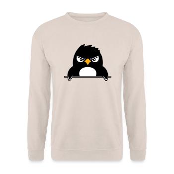 Pinguin Guckt Ernst Böse Gefährlich hinter Mauer - Unisex Pullover - Sand - Vorne - Alina (178cm) & Michal (187cm)