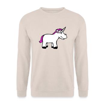 Einhorn Pink Lustig Lächeln Grinsen Cartoon Comic - Unisex Pullover - Sand - Vorne - Alina (178cm) & Michal (187cm)