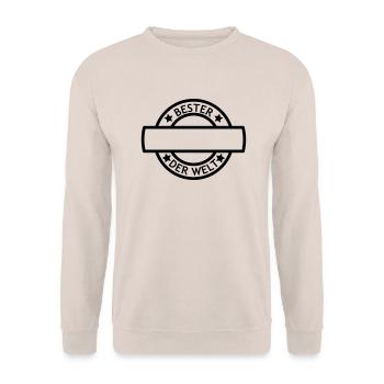 Stempel Beste ... Der Welt - Text selbst schreiben - Unisex Pullover - Sand - Vorne - Alina (178cm) & Michal (187cm)