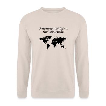 Reisen ist tödlich - Unisex Pullover - Sand - Vorne - Alina (178cm) & Michal (187cm)