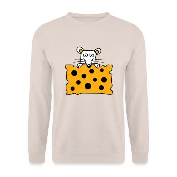 Mouse Rat Behind Big Holes Cheese Looks Funny - Unisex Sweatshirt - sand - Front - Alina (178cm) & Michal (187cm)
