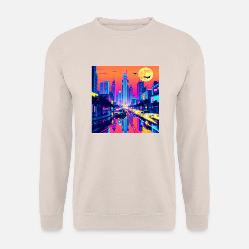 Retro Wave Stadtbild: Eine nostalgische Reise durch - Unisex Pullover - Sand