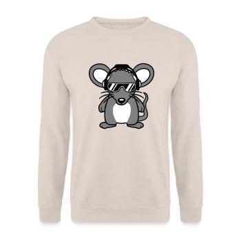 Maus Sonnenbrille Cool Kopfhörer Party Musik hören - Unisex Pullover - Sand - Vorne - Alina (178cm) & Michal (187cm)