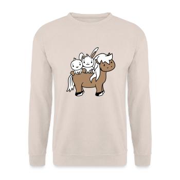 2 Hase Vogel Pferd reiten Reiter Pferdchen winken - Unisex Pullover - Sand - Vorne - Alina (178cm) & Michal (187cm)