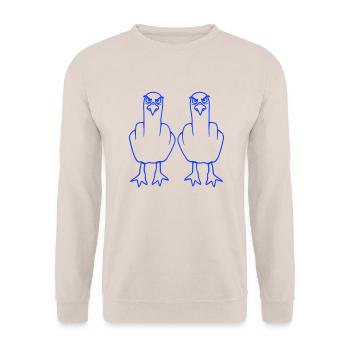2 Seagulls Doigt d’honneur Insulte Stinkfinger Équipe - Sweat-shirt Unisexe - sable - Devant - Alina (178cm) & Michal (187cm)