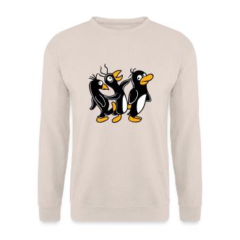 Crazy penguins running stupid kicking team friends - Unisex Sweatshirt - sand - Front - Alina (178cm) & Michal (187cm)