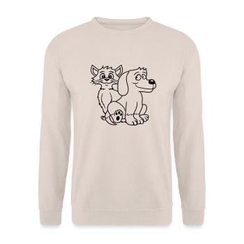 Hund Katze Zwei Freunde Team Kätzchen 2 Duo Crew - Unisex Pullover - Sand - Vorne - Alina (178cm) & Michal (187cm)