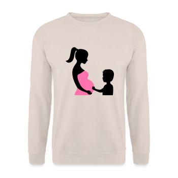 Schwanger mit Sohn - Unisex Pullover - Sand - Vorne - Alina (178cm) & Michal (187cm)