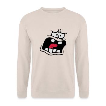Screaming Anxious Comic Cartoon Face - Unisex Sweatshirt - sand - Front - Alina (178cm) & Michal (187cm)