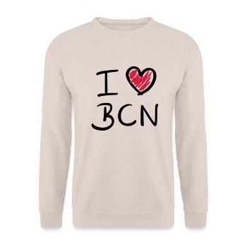 i love bcn - barcelona - Unisex Pullover - Sand - Vorne - Alina (178cm) & Michal (187cm)