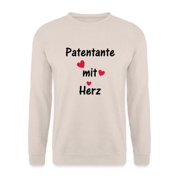 Patentante mit Herz - Unisex Pullover - Sand - Vorne - Alina (178cm) & Michal (187cm)