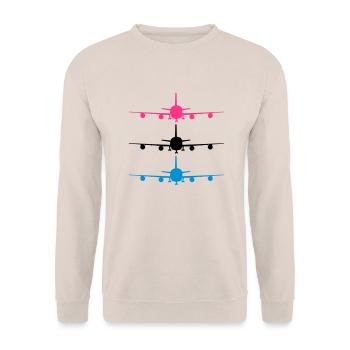 flugzeug silhouette landung fahrwerk abheben muste - Unisex Pullover - Sand - Vorne - Alina (178cm) & Michal (187cm)