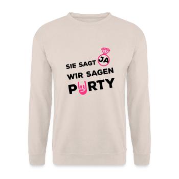 sie sagt ja wir party ring - Unisex Pullover - Sand - Vorne - Alina (178cm) & Michal (187cm)