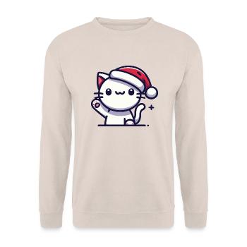 Cat with Santa hat - Unisex Sweatshirt - sand - Front - Alina (178cm) & Michal (187cm)