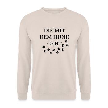 DIE MIT DEM HUND GEHT - HUNDELIEBE - HUNDEFREUND - Unisex Pullover - Sand - Vorne - Alina (178cm) & Michal (187cm)