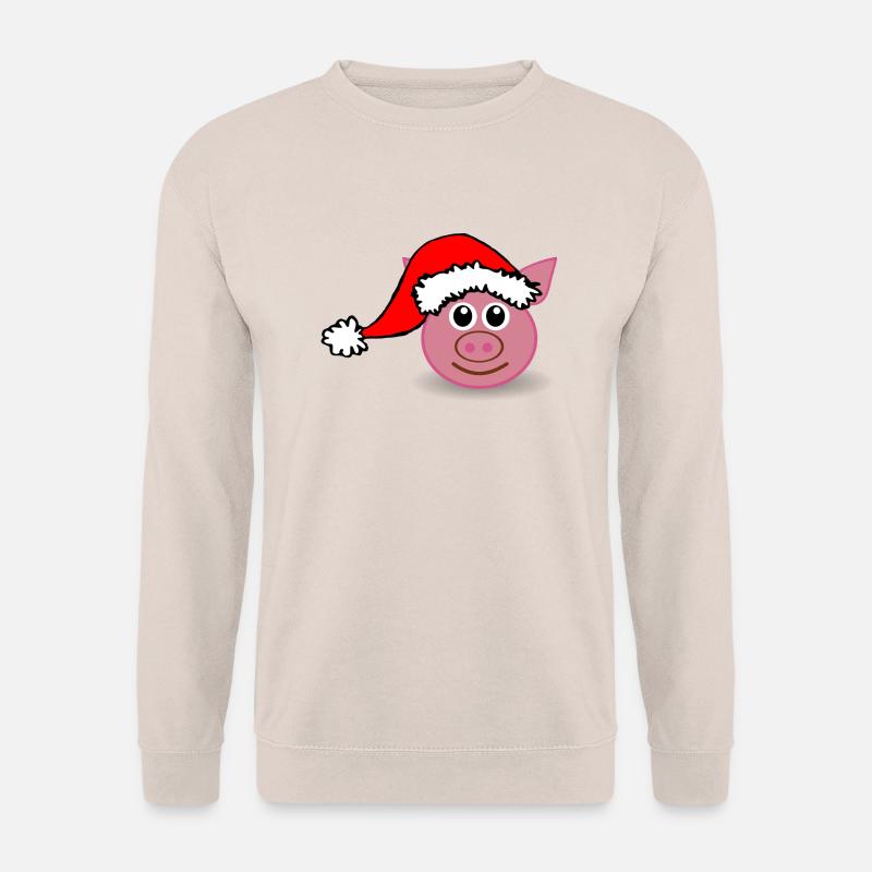 pig_face_pink_with_santa_hat_cartoon - Unisex Pullover - Sand