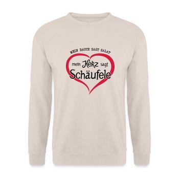 Echter Franke -Schäufele im Herzen- - Unisex Pullover - Sand - Vorne - Alina (178cm) & Michal (187cm)