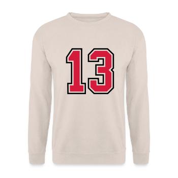 13 sports jersey football number - Unisex Pullover - Sand - Vorne - Alina (178cm) & Michal (187cm)