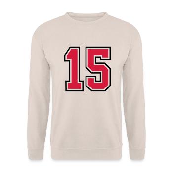 15 sports jersey football number - Unisex Pullover - Sand - Vorne - Alina (178cm) & Michal (187cm)