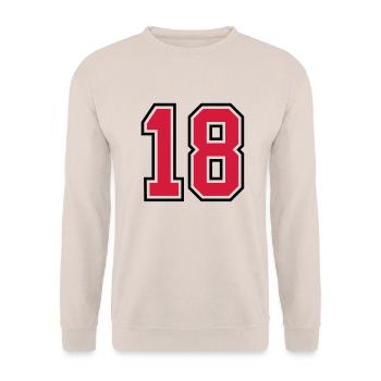 18 sports jersey football number - Unisex Sweatshirt - sand - Front - Alina (178cm) & Michal (187cm)
