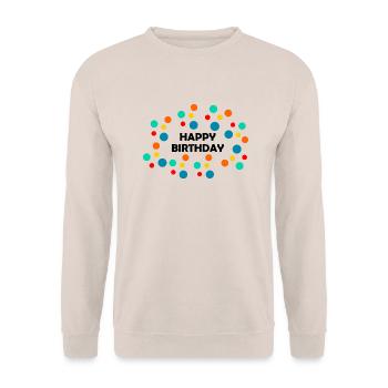 HAPPY BIRTHDAY. HAPPY BIRTHDAY. ANNIVERSARY. - Unisex Sweatshirt - sand - Front - Alina (178cm) & Michal (187cm)