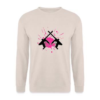paintball_crossed_guns_splash - Unisex Sweatshirt - sand - Front - Alina (178cm) & Michal (187cm)