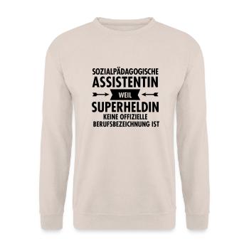 Sozialpädagogische Assistentin - Superheldin - Unisex Pullover - Sand - Vorne - Alina (178cm) & Michal (187cm)