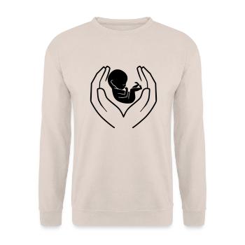 baby in hands - Unisex Pullover - Sand - Vorne - Alina (178cm) & Michal (187cm)