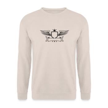 text schreiben flügel krone könig schild wappen em - Unisex Pullover - Sand - Vorne - Alina (178cm) & Michal (187cm)