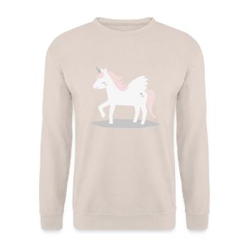 Zartes Einhorn-Design mit Flügeln und Sternen - Unisex Pullover - Sand - Vorne - Alina (178cm) & Michal (187cm)